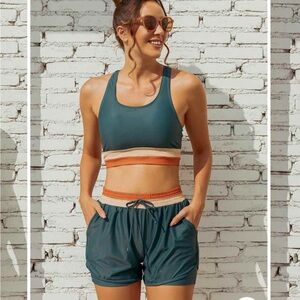 Seafancy Teal Colorblock Sporty Bikini Top and High-Waisted Boy Shorts size XL